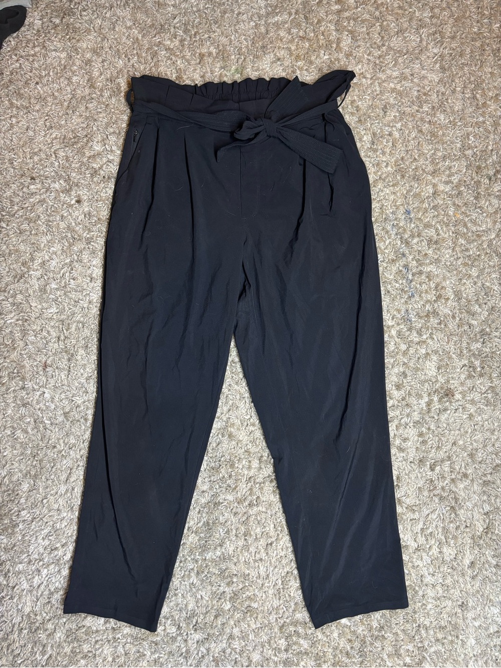 Athleta Black Paperbag Waist Tie-Belt Trousers